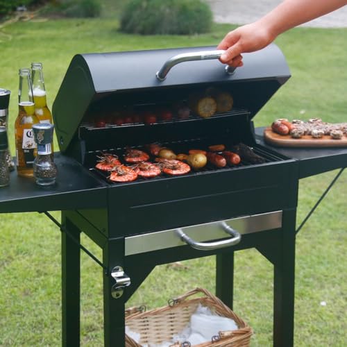 MASTER COOK Charcoal Grills with Two Side Tables, 332 SQIN Cooking Area Outdoor Smoker Barbecue bbq grill for Camping, Patio,Backyard Party, Picnic, Black