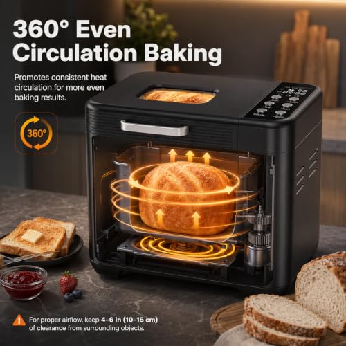 HealSmart 21 in 1 Bread Maker, 650W, 2 LB, 3 Loaf Sizes, Stainless Steel