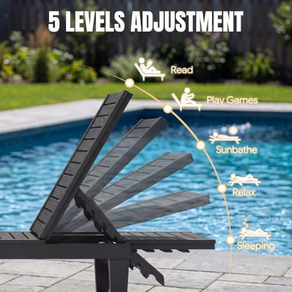 WTFGO Outdoor Chaise Lounge Chair Set of 2, Black