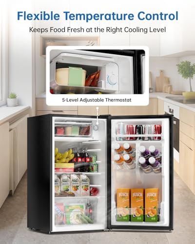 Frostorm 3.2 Cu Ft Mini Fridge with Freezer - Energy Efficient, Large Capacity Single Door Upright Freezer for Bedroom, Office & Dorm | Small Fridge, Reversible Door, ETL Certified(Black)