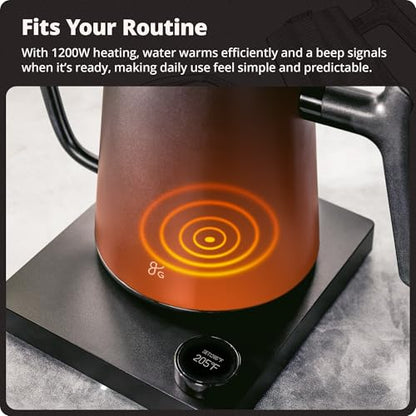 Greater Goods Electric Gooseneck Kettle, 1200W Stainless Steel with Precision Temperature Control, Fast Boil, BPA-Free, Ideal for Pour Over Coffee and Tea, 0.8L (Onyx Black)