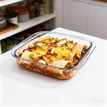 Vitrignis Glass Baking Dish - 2.4Qt Square 9x9 Baking Pan - Baking Pan With Oven Mitts - Glass Baking Dishes For Oven