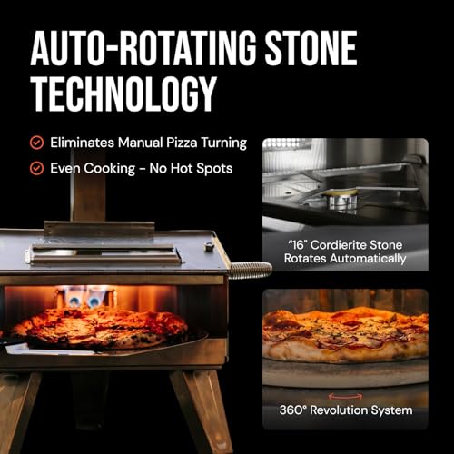 SCORPIO Pizza Oven - Dual Fuel Wood & Propane Portable Outdoor Pizza Oven with 16” Rotating Stone - 90 Second Cook at 850-900°F- Ultra Durable 304 Stainless Steel - Ceramic Viewing Window