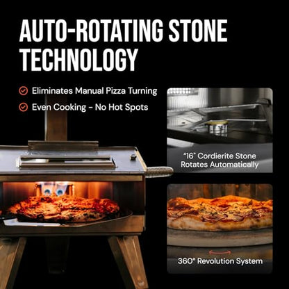 SCORPIO Pizza Oven - Dual Fuel Wood & Propane Portable Outdoor Pizza Oven with 16” Rotating Stone - 90 Second Cook at 850-900°F- Ultra Durable 304 Stainless Steel - Ceramic Viewing Window
