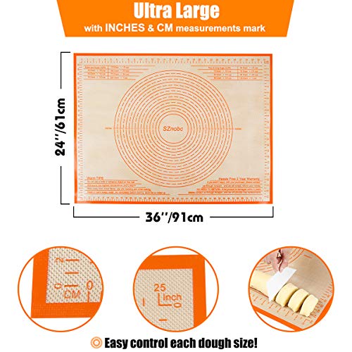Silicone Pastry Mat 36'' By 24'' Extra Large Baking Mat with Measurements for Dough Rolling, Kneading Board, Kitchen Counter Mats for Dough, Pastry, Fondant, Pie Crust, Cookies, Bread, Pasta, Pizza