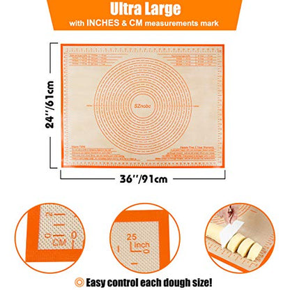 Silicone Pastry Mat 36'' By 24'' Extra Large Baking Mat with Measurements for Dough Rolling, Kneading Board, Kitchen Counter Mats for Dough, Pastry, Fondant, Pie Crust, Cookies, Bread, Pasta, Pizza