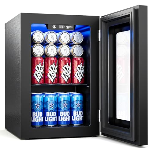 0.6 Cu.ft Beverage Cooler, Compressor Glass Door Mini Fridge 40-61°F Black