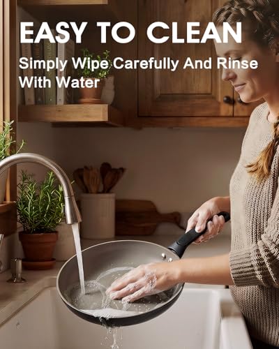 UFIRE 8 Inch Nonstick Frying Pan Skillet, Ceramic Frying Pan, Non Toxic Healthy Ceramic Coating, Suitable for All Stovetops, PTFE PFOA PFOS Free, Black