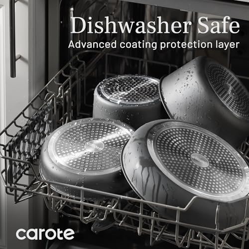 CAROTE 20pcs 4-Ply Premium Hard Anodized Pots and Pans Set Non Stick with Detachable Handle, Dishwasher/Oven Safe, RV Kitchen Cookware Set Nonstick, Induction Cookware, Large Capacity Pans and Pot Set