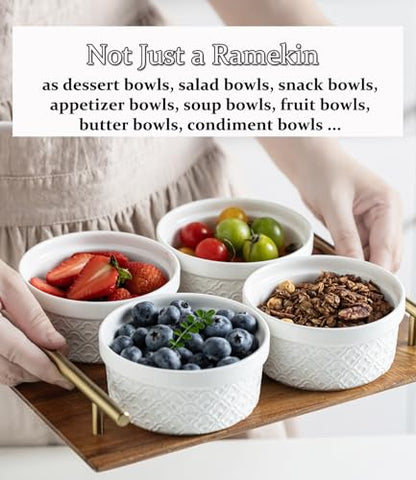 12 oz Ramekins with Lids Oven Safe, Creme Brulee Ramekins with Covers, Ceramic Small Baking Dishes Set of 4, Souffle Dishes Bowls Dishwasher Safe, Mothers Day Gifts for Mom