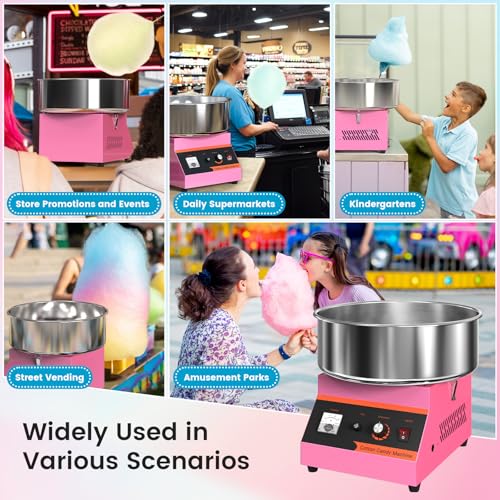 BLITZHOME Cotton Candy Machine, 1000W Electric Commercial Retro Candy Floss Maker with Sugar Scoop, Stainless Steel Bowl, Easy to Use/Clean, Perfect for Home, Party, Carnival, Kids Birthday, Festival