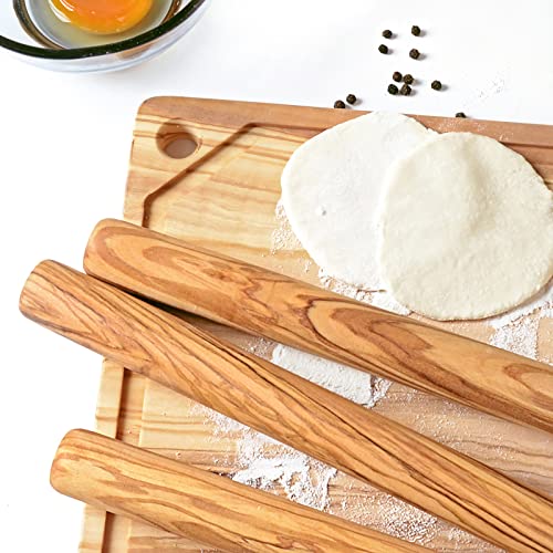 Ideaolives Olive Wood Rolling Pin, Natural Wood Dough Roller, French Rolling Pins for Baking, Non-Toxic Thin Rolling Pin for Pizza Bread Fondant Pasta, Wooden Pizza Roller with No Dents or Gaps, 11.5"