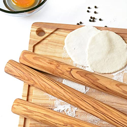 Ideaolives Olive Wood Rolling Pin, Natural Wood Dough Roller, French Rolling Pins for Baking, Non-Toxic Thin Rolling Pin for Pizza Bread Fondant Pasta, Wooden Pizza Roller with No Dents or Gaps, 11.5"