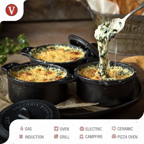 Victoria Pack of 2 Cast Iron Mini Cocottes, Preseasoned Mini Dutch Oven Set for Baking, Serving, and Individual Portions, Made in Colombia
