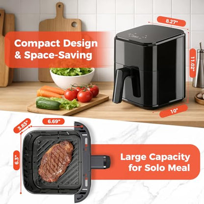 NEWBULIG Air Fryer, Compact Digital 3 Qt Airfryer with Nonstick Plate & Dishwasher Safe Basket, Quick Easy Meals, Features Auto Shutoff and Simple Touchscreen, Ideal for Small Spaces