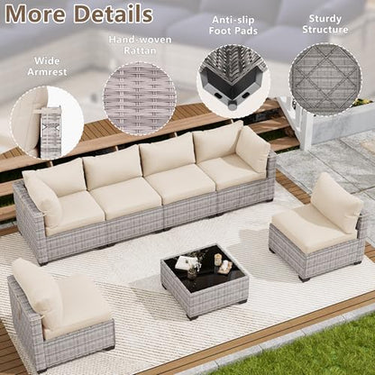 LOUVIXA 7 Piece Outdoor Patio Furniture Set, Outdoor Sectional Sofa, Wicker Rattan Patio Furniture, Patio Conversation Set with Coffee Table & Cushions