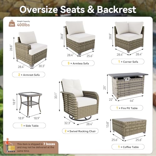 LazySunsets Luxury 13 Piece Patio Furniture Set with Fire Pit Table, Beige