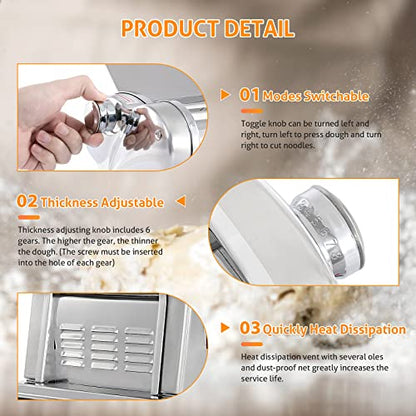 WICHEMI Electric Pasta Maker Machine Automatic Dough Pasta Roller 135W