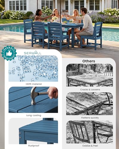 SERWALL HDPE Outdoor Dining Furniture, Outdoor Dining Set for 10, Blue