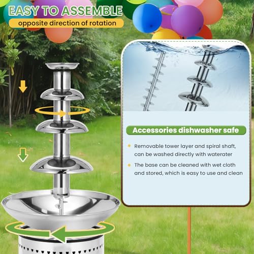 Flyseago Commercial Chocolate Fountain| 4 Tiers 11 lb Capacity| Large Hot Chocolate Fondue Tower| Stainless Steel Chocolate Melting Heating Machine for Nacho Cheese, Liqueurs, Party, Wedding