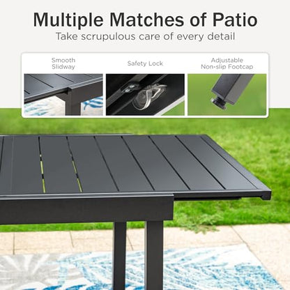 PHI VILLA Outdoor Dining Set for 8, Expandable Table & Blue Swivel Chairs