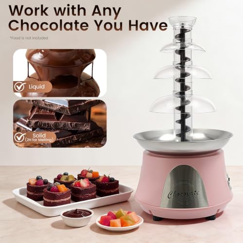 Chocolate Fountain, 4 Tier 110V Electric Chocolate Fondue Fountain Machine for Nacho Cheese, Chocolate Sauce, Wedding, Party (Pink)