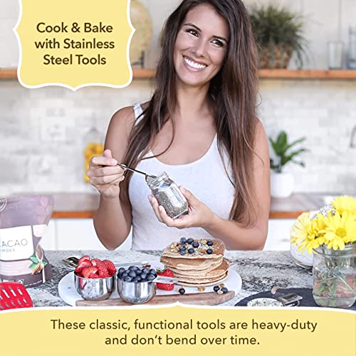 Simply Gourmet Measuring Cups and Spoons Set of 12 – 18/10 Stainless Steel Kitchen Gadgets – Stackable Design with Long Handle Spoons – Fits in Jars – Cooking & Baking Measuring Set for Dry & Liquid