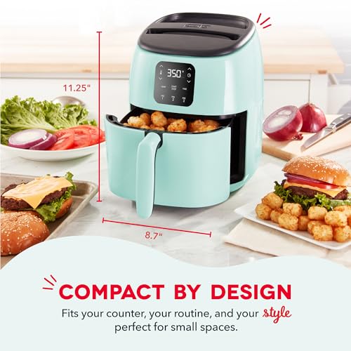 Dash Tasti-Crisp™ Digital Air Fryer – 2.6 Quart Small Compact Mini Air Fryer for French Fries, Nuggets & More, 1-2 People, Auto Shut Off, Adjustable Temp, Dishwasher Safe Parts - Aqua