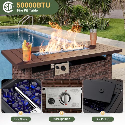 Aoxun 10-Piece Wicker Rattan Patio Furniture Set with 44" Fire Pit Table