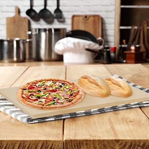 Mimiuo Pizza Stone and Wood Peel Set for Oven and Grill - 12x15 Inch Rectangular Baking Stone with Bamboo Peel, Perfect for Crisp Crust Pizza, Breads, Cheese, and More
