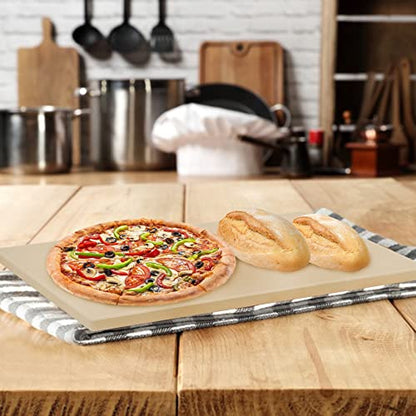 Mimiuo Pizza Stone and Wood Peel Set for Oven and Grill - 12x15 Inch Rectangular Baking Stone with Bamboo Peel, Perfect for Crisp Crust Pizza, Breads, Cheese, and More