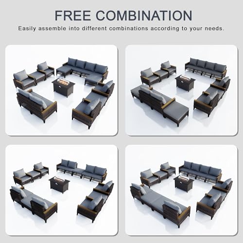 15 Pieces Outdoor Furniture Set, Patio Conversation Sets (Gray Cushions)