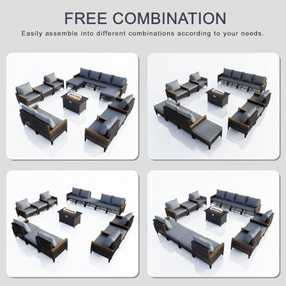 15 Pieces Outdoor Furniture Set, Patio Conversation Sets (Gray Cushions)