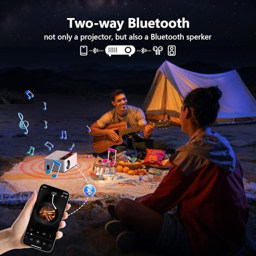TMY 1080P Full HD Portable Mini Projector, Bluetooth Movie Projector, Compatible with TV Stick/Smartphone/PC/Game Console/HDMI/USB, Indoor & Outdoor Use, Built in Netflix app