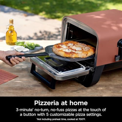 Ninja Woodfire Outdoor Pizza Oven, 5-in-1 Portable Electric Roaster Oven, Heats up to 700°F, 5 Artisan Pizza Settings, Integrated BBQ Smoker Box, Includes Flavored Wood Pellets, Terracotta Red