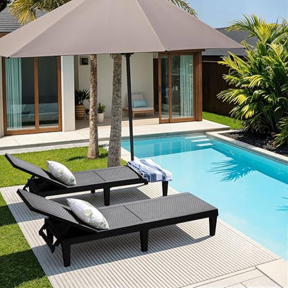 JUMMICO Patio Chaise Lounge Chair Set of 2 Outdoor PE Waterproof Adjustable Easy Assembly Lounge Chairs for Outside Pool Garden Deck Beach (Black, Set of 2)
