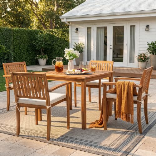Devoko 5 Pieces Patio Table and Chairs Set Acacia Wood Outdoor Furniture