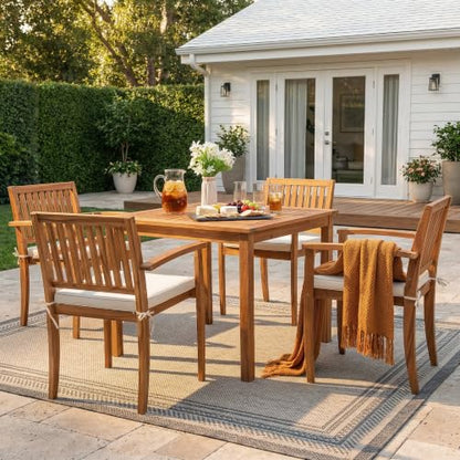 Devoko 5 Pieces Patio Table and Chairs Set Acacia Wood Outdoor Furniture