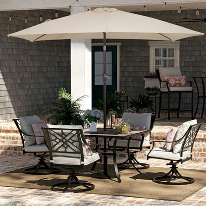 JEAREY 6.5x10 ft Rectangular Patio Umbrellas Rectangle Outdoor Umbrella with Push Button Tilt and Crank, Market Table Umbrella 6 Sturdy Ribs UV Protection for Poolside Garden Backyard Deck, Beige