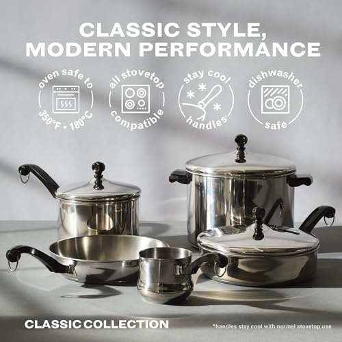 Farberware Classic Series Anniversary Edition Cookware Set, 8-Piece, Stainless Steel Pot and Pan Set