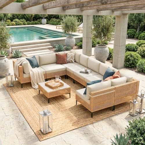 ABCASA 9-Pieces Patio Furniture Set with Non-Slip Cushions & Coffee Table