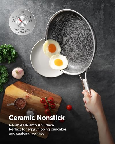 Nonstick Sauce Pan with Lid, Non-Toxic Tri-Ply Hybrid Ceramic Saucepan, 3.5 Quart Stainless Steel Pans, PFAS/PFOA/PTFE Free, Dishwasher & Oven Safe, Induction Compatible