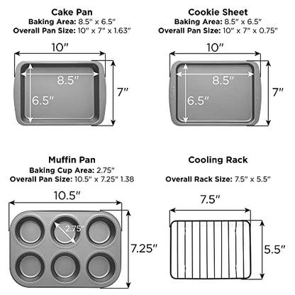 Ecolution Non-Stick Toaster Oven Bakeware Set 4-Piece, Carbon Steel, Easy to Clean and Perfect for Single Servings, Gray