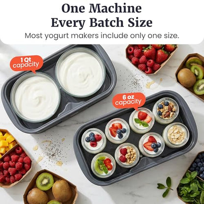 Elite Gourmet ProBioticPRO™ Digital Yogurt Maker, Programmable Temp & Time Control (68–127°F), Includes 8 Glass Jars (6 oz) + 2 Large 1-Qt Bowls, Stainless Steel, Auto Shut-Off