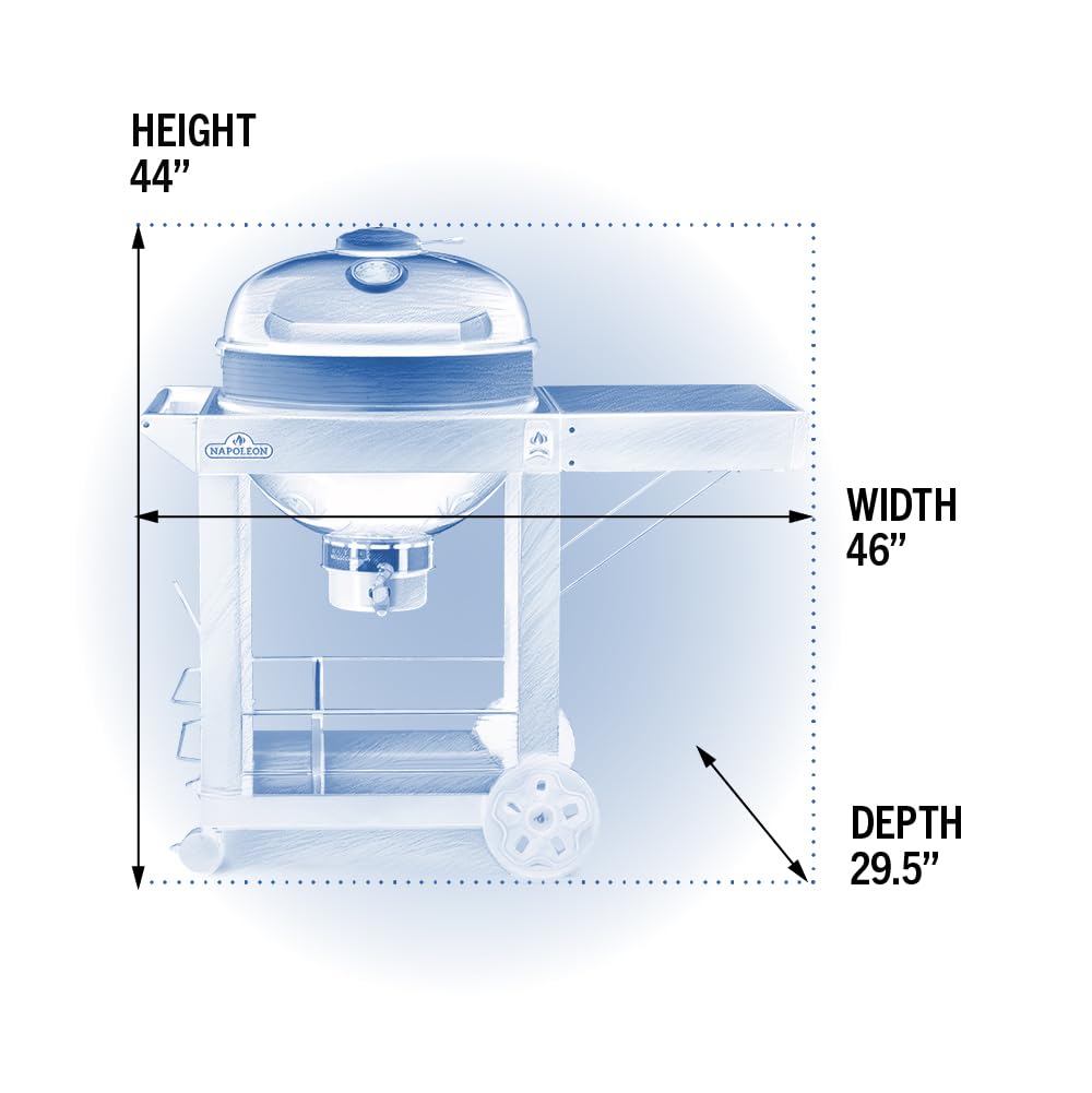 Napoleon PRO22 Charcoal Kettle Grill with Folding Cart, Black, Porcelain-Enameled Lid and Bowl, Chrome-Plated Cooking Grid