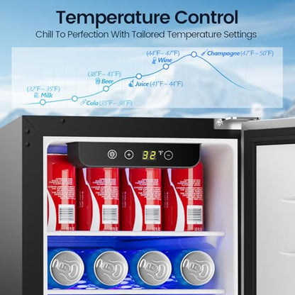 COWSAR 15 Inch Outdoor Beverage Refrigerator, Under Counter Beverage Fridge with Stainless Steel Door, Built-in or Freestanding Beverage Cooler 127 Cans for Home/Kitchen/Patio/Bar