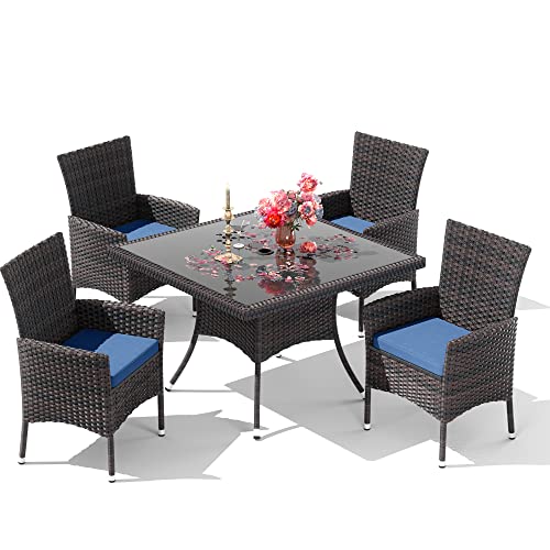 RTDTD 10 Pieces Outdoor Patio Dining Set,Patio Table and Chairs Rattan Outdoor Patio Furniture Set with Umbrella Hole,Dining Table Set for 8 with Chairs for Backyard,Garden and Kitchen,Navy Blue