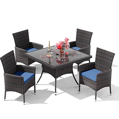 RTDTD 10 Pieces Outdoor Patio Dining Set,Patio Table and Chairs Rattan Outdoor Patio Furniture Set with Umbrella Hole,Dining Table Set for 8 with Chairs for Backyard,Garden and Kitchen,Navy Blue