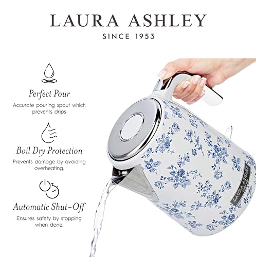 Laura Ashley Stainless Steel Electric Kettle 1.7 Liter - 1500W Rapid Boil Electric Kettles for Boiling Water - Electric Tea Kettles Automatic Shut Off - Overheat & Boil Dry Protection Jug Kettle