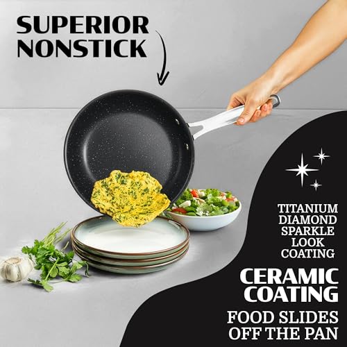 Granitestone Ceraluxe 20 Pc Ceramic Cookware Set Nonstick, Complete Pots and Pans Set Non Stick with 5 Pc Bakeware Set, Deep Frying Pan Set, & Steamer, Non Toxic PFOA Free, Oven & Dishwasher Safe